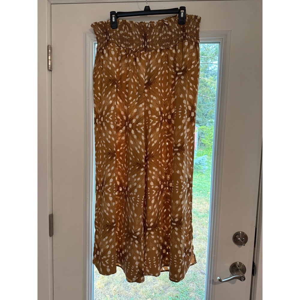 Simplee Plus Wide Leg Palazzo Pants 1XL Brown Boho Smocked High Waist‎
